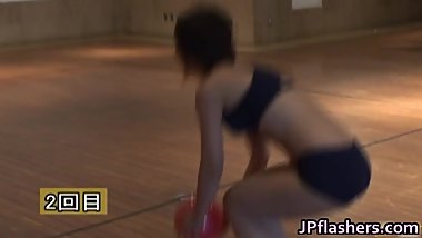 Guys Line Up While Babes In Bras Throw part2