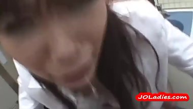 Office Lady Giving Blowjob Getting Her Pussy Fucked Cum To Skirt In The Toi