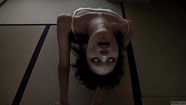 Rail thin spooky Japanese ghost group fondling in HD