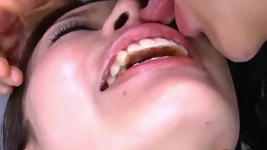 Japanese lesbians nose kissing