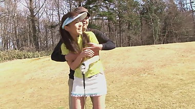 Sexy cute girls loves sucking her golf instructor's cock