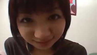 Short hair Asian girl masturbated