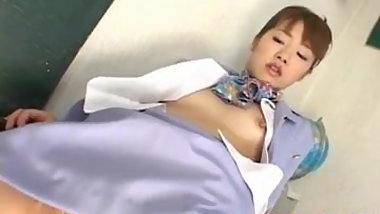 Aizawa Yu in uniform has cum from sucked dong