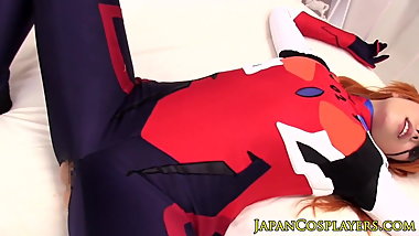 Japanese cosplay redhead cocksucks before sex