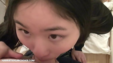 Perfect Japanese teen gives deep throat blowjob