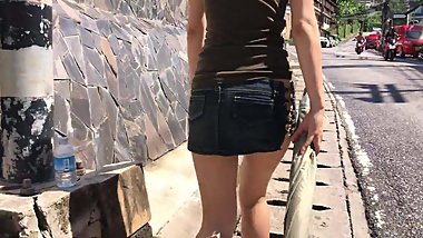 Mini skirt with no panties, walking through the streets 1