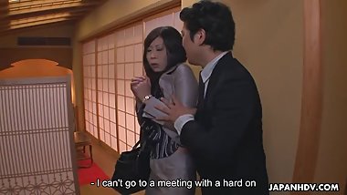 Japanese secretary is used by her boss at the restaurant