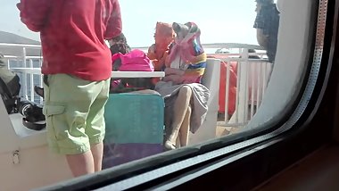 Japanese upskirt in a Greek ferry