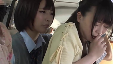 Asian Schoolgirl Lesbian and Teacher on Public Bus